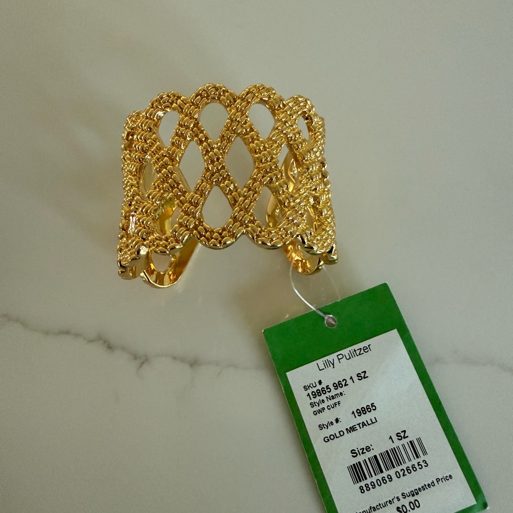 NWT Lilly Pulitzer Gold Metallic Openwork Cuff Bracelet